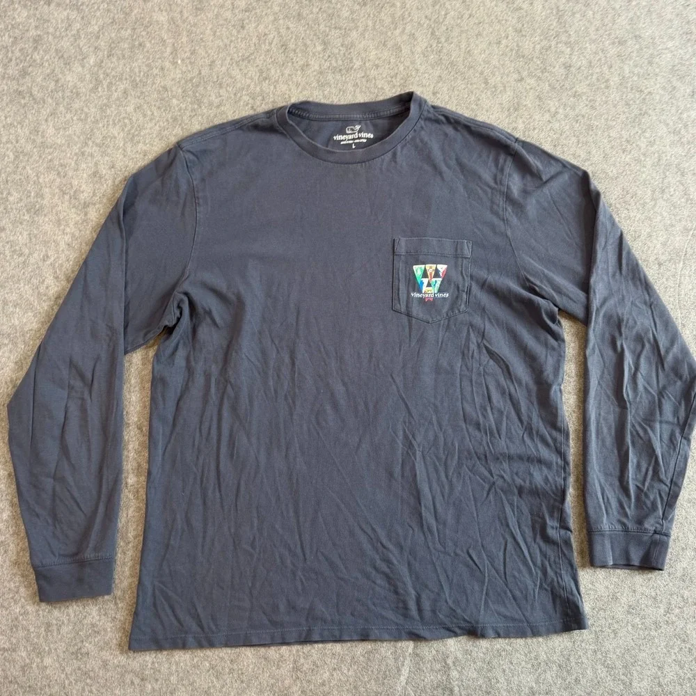 Vineyard Vines Navy Blue Graphic Long Sleeve Crew Neck T-Shirt Men's Size Large